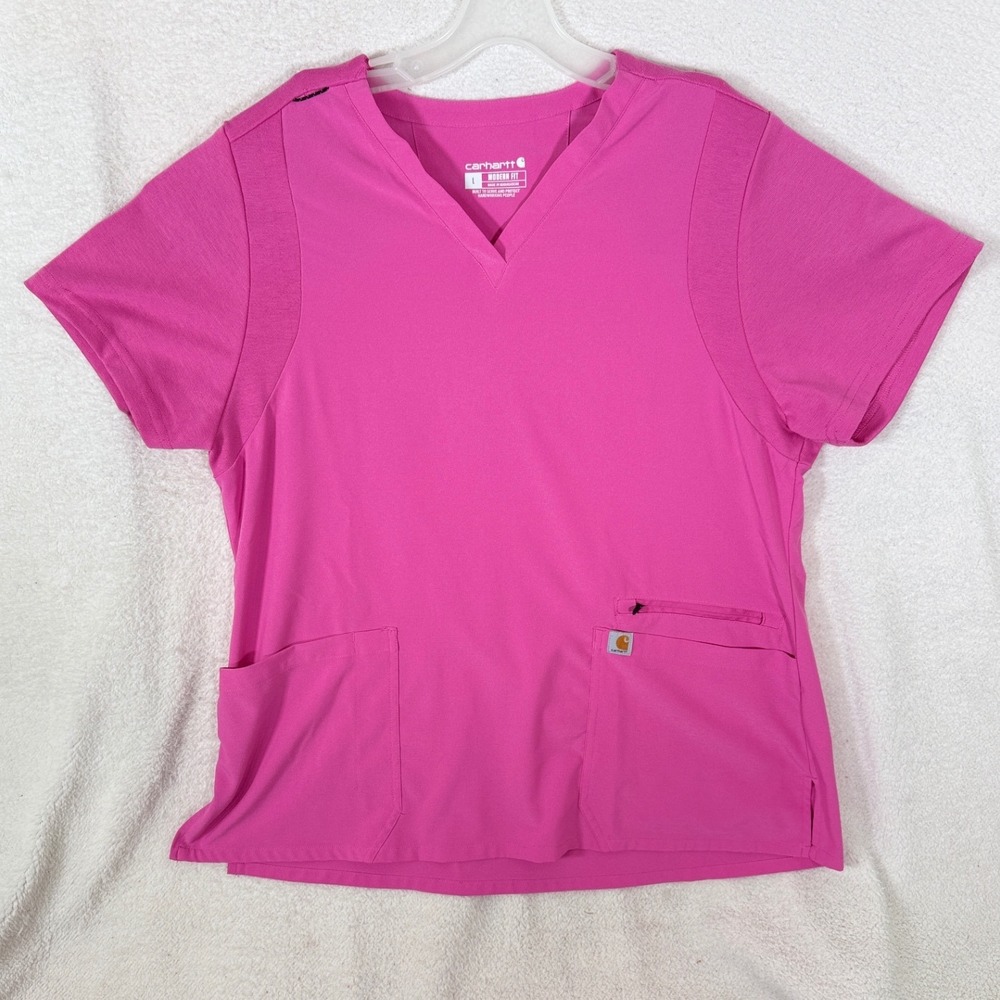 Carhartt Force Modern Fit Scrub Top Womens Large Pink V-Neck Stretch C13210